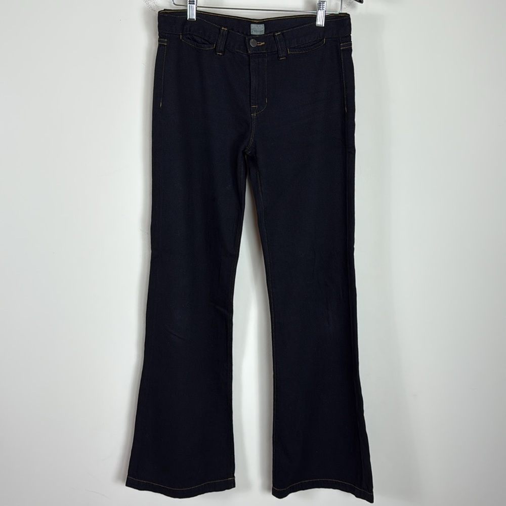 J Brand Women’s Wide Leg Flare Jeans Black W/ Contrasting Stitching Size 27